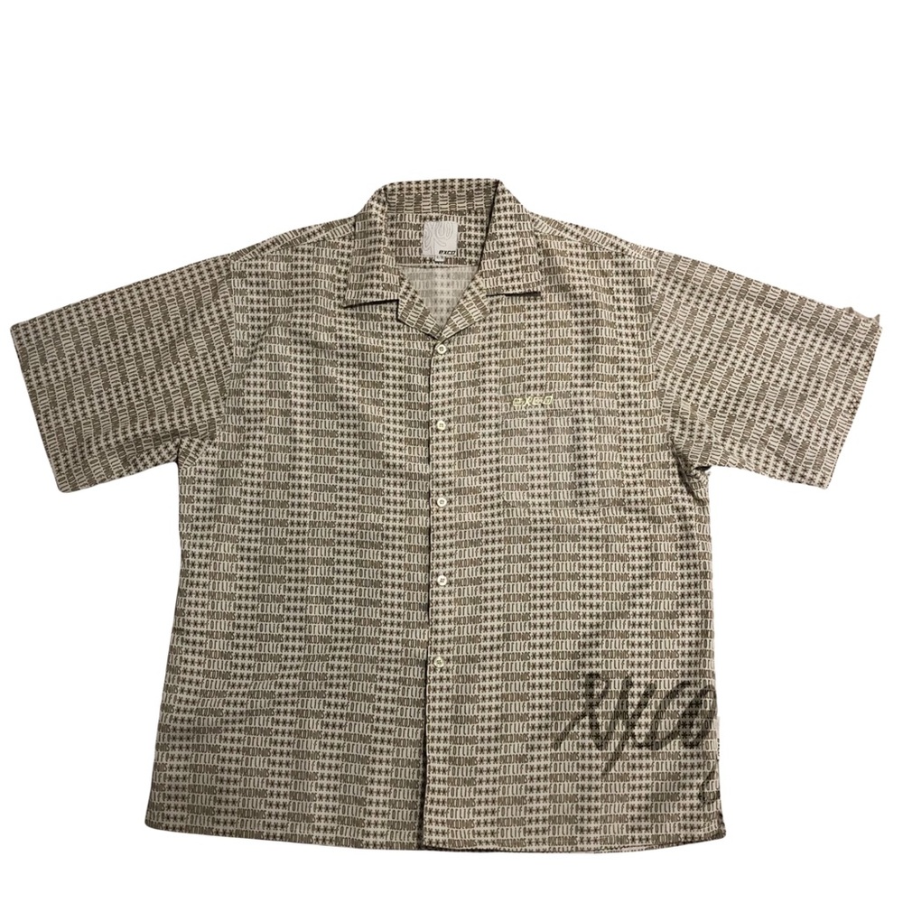 Exco Jeans for Life AOP Spell out Short sleeve top Dress shirt tan & brown XL 🤎